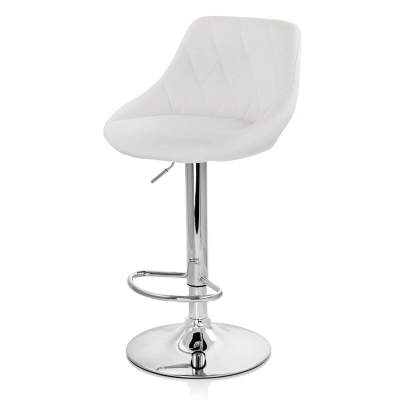 Elama Diamond Faux Leather Modern Bar Stool White Adjustable Swivel Base Set of 2