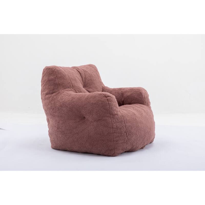 Bean Paste Red Teddy Modern 39.37" Upholstered Bean Bag Chair with Memory Sponge for Living Room