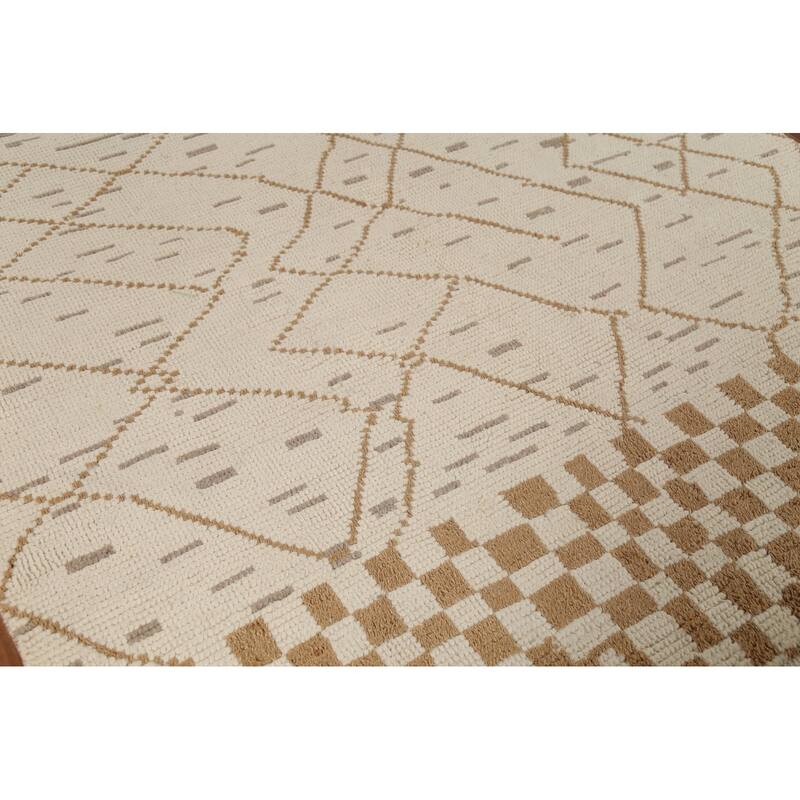 All-Over Moroccan Abstract Area Rug Hand-Knotted Oriental Wool Carpet - 6'2"x 9'10"