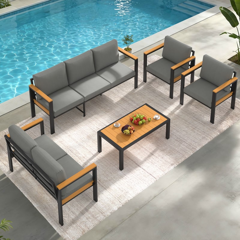 4/5/7-Piece Patio Conversation Set with Table, All-Weather Aluminum Furniture for Outdoor Living - Gray/Black