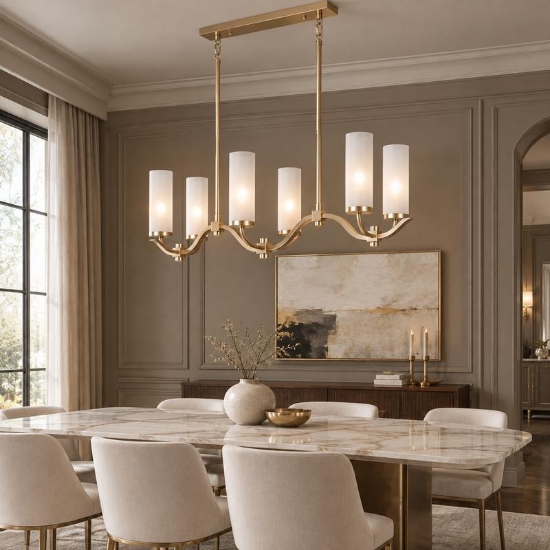 Kayna Mid-Century Modern 6-Light Chandelier Frosted Glass Lights for Kitchen Island