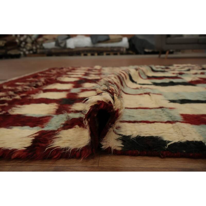 Hand Knotted Oriental 100% Wool Carpet Modern Tribal Beige & Ivories Moroccan Area Rug - 9' 2'' X 6' 0''