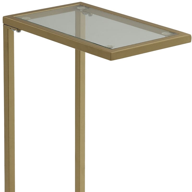 HomeRoots 26" Clear and Gold Glass and Steel Frame End Table - 10.00 in. x 25.50 in. x 16.00 in.