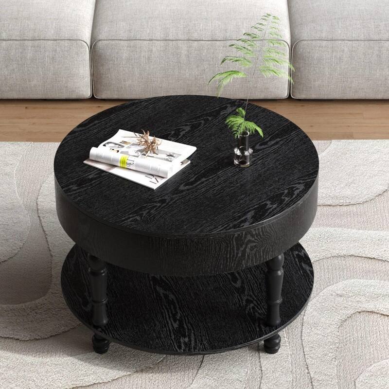 Modern Round Coffee Table with Dual Storage and Flip-Top Design for Living Room Organization