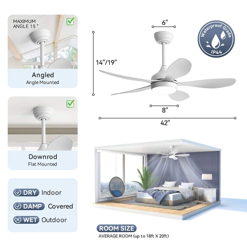 Sofucor 42 Inch Ceiling Fan with Light and Remote,Noiselesss&Reversible DC Motor,Indoor/Living Room Bedroom - 42 Inches