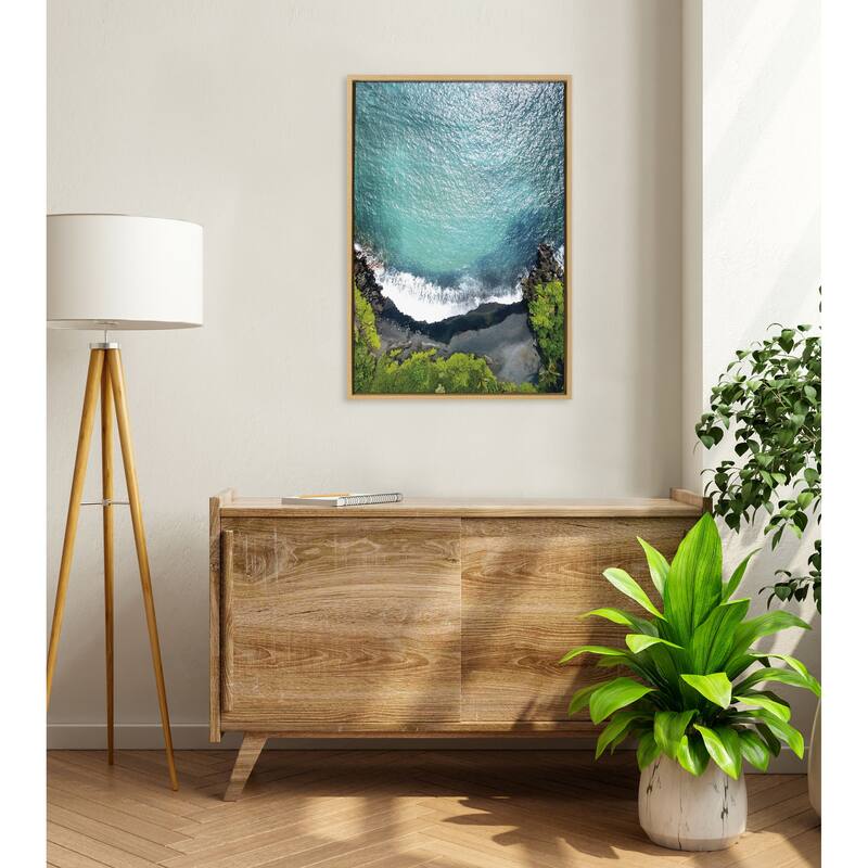 Kate and Laurel Sylvie Maui Black Sand Framed Canvas by Rachel Bolgov