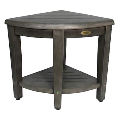CoastalVogue SnazzyCorner Antique Gray 18" Shower Bench with Shelf - 22