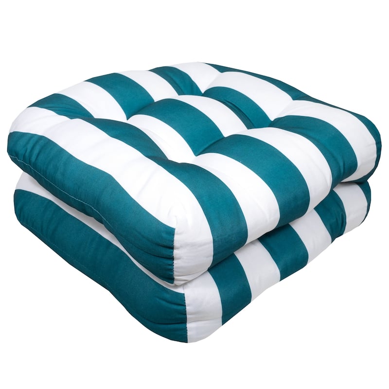 Havana Striped Tufted Patio Seat Cushion Sets - Set of 2 - Peacock White