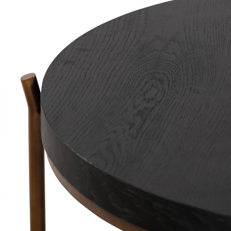 HomeRoots 32" Black And Brown Solid Wood And Metal Round Coffee Table - 32