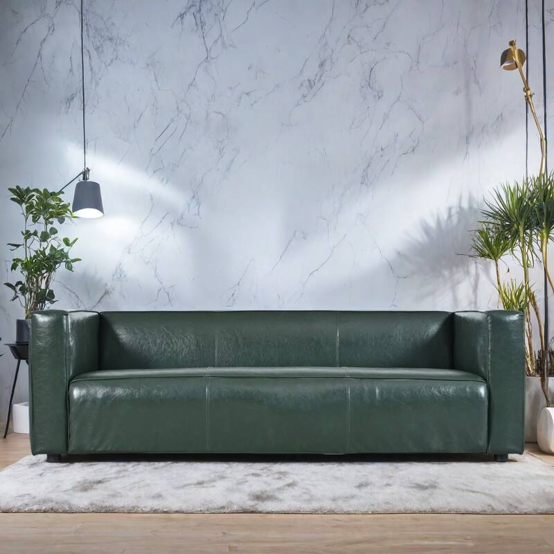 84.25" PU 3-Seater contemporary style Sofa with Birch Wood Legs for living room - Green