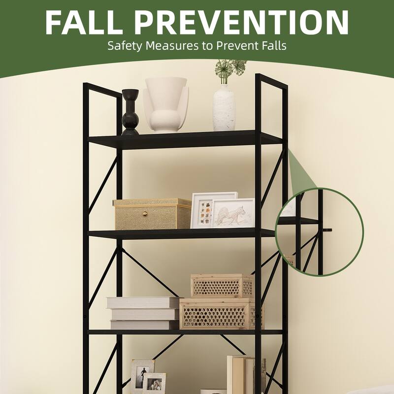 Moasis Industrial 62" Tall 5-Tier Bookshelf Open Shelf Bookcase for Living Room