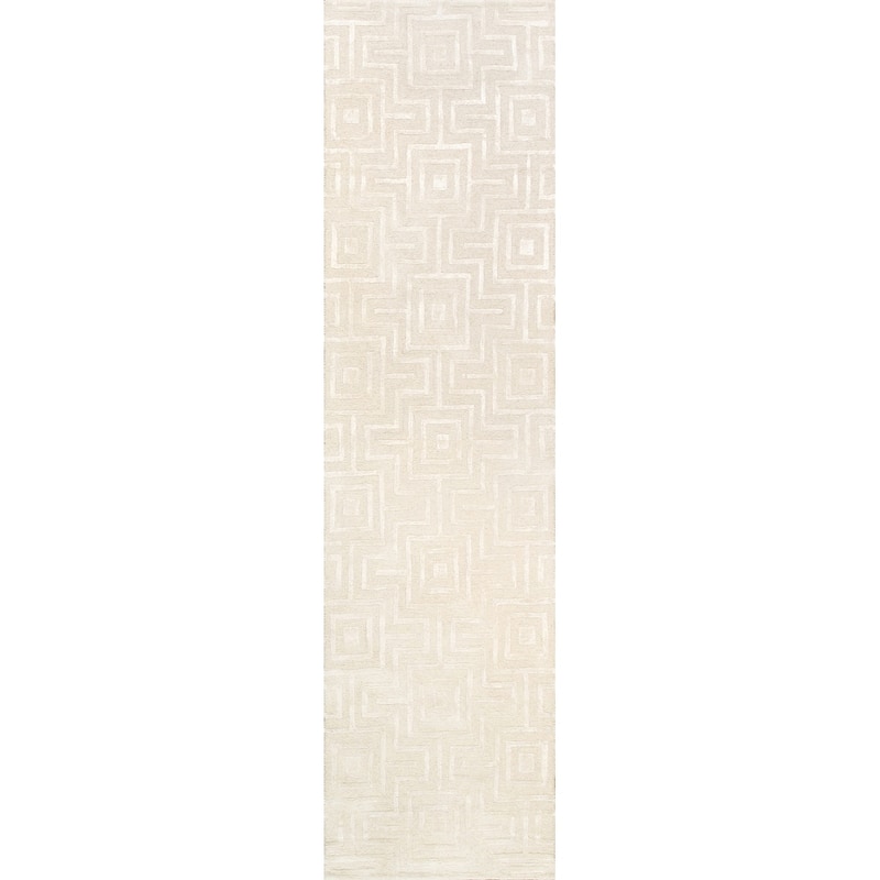 Pasargad Home Edgy Hand-Tufted Ivory BSilk & Wool Area Rug - 2' 7" X 8' - Ivory