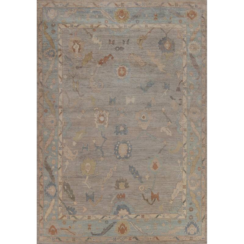 Hand Knotted Oriental 100% Wool Carpet Transitional All-Over Greys & Charcoal Oushak Area Rug - 11' 8'' X 8' 11''