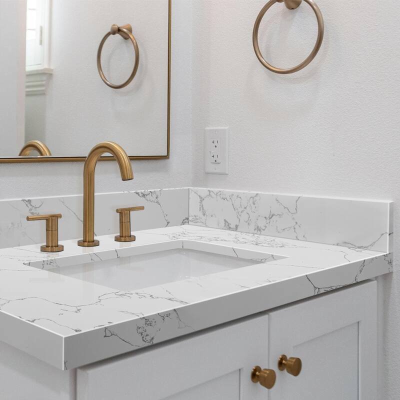 21in. White Engineered Stone Bath Vanity sidesplash in Calacatta-style - 21in. X 4in.