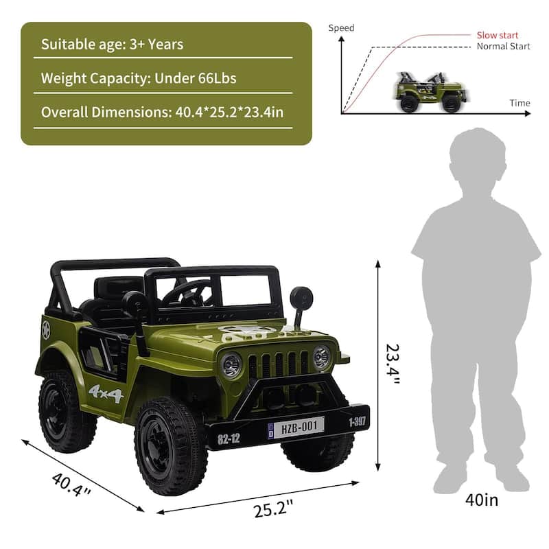 12V Electric Ride-On Truck Car with Remote Control, Kids Ride On Car with MP3