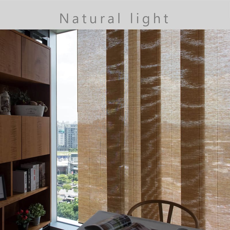 GoDear Design Natural Woven Adjustable Sliding Panel Track Blinds, Vertical Blinds, Earth Tone Color, 45.8"- 86" W x 96" L