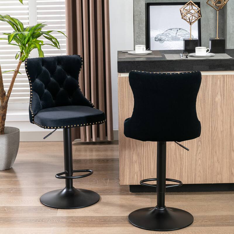 Roomfitters Upholstered Bar Stools Set of 2 with Adjustable Height and Nailhead Trim, Modern Swivel Counter Stools