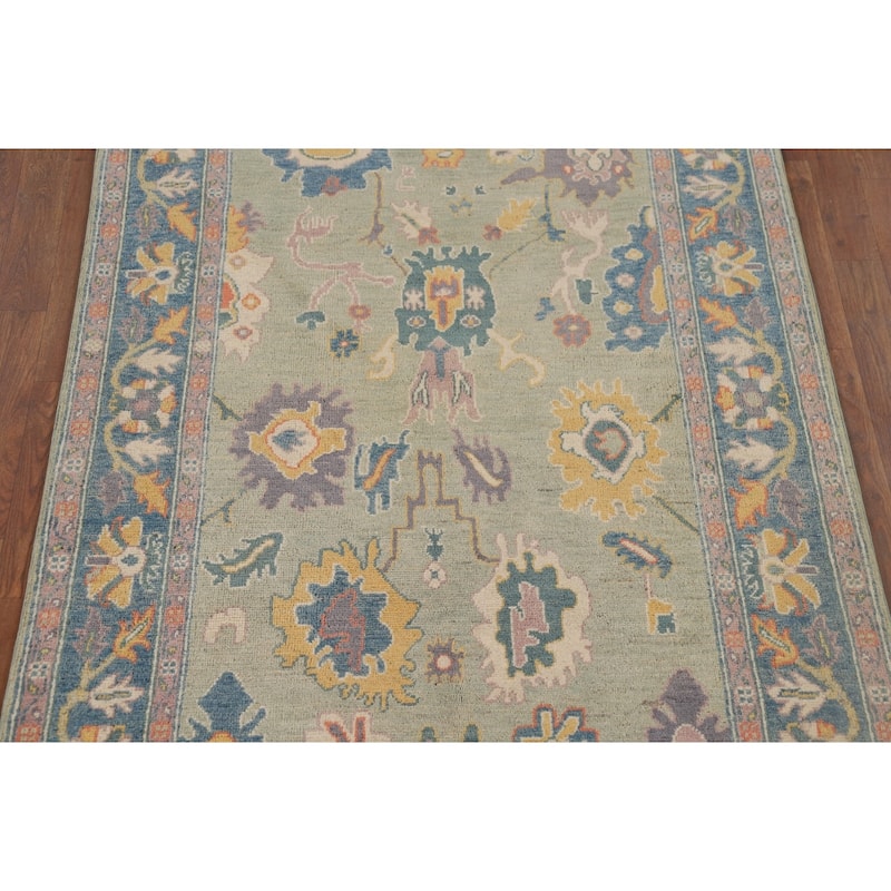 Sage Green Oushak Oriental Accent Rug Handmade Wool Carpet - 4'1" x 6'0"