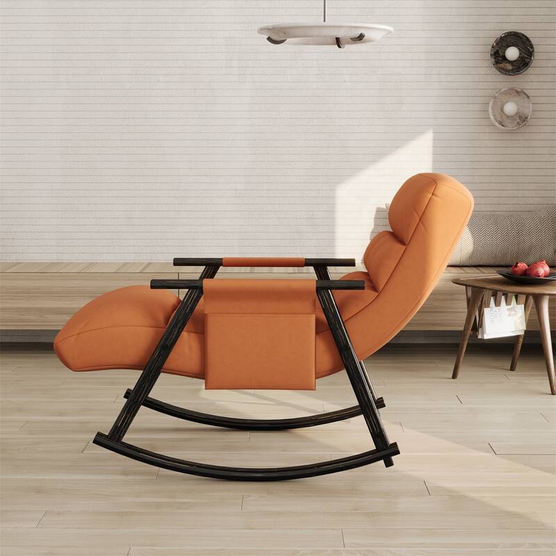 Upholstered Rocking Chair with Adjustable High Back, Side Pockets