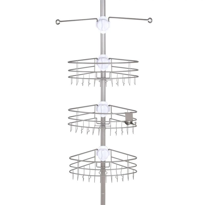 Adjustable Tension Steel Shower Pole Caddy, 4 Shelves - Bed Bath