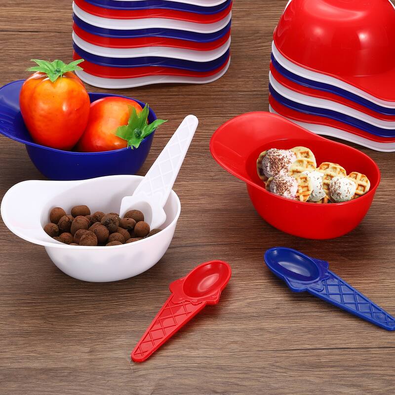 12 Set Ice Cream Bowls and Spoons Set, 8oz Baseball Cap Ice Cream Bowl
