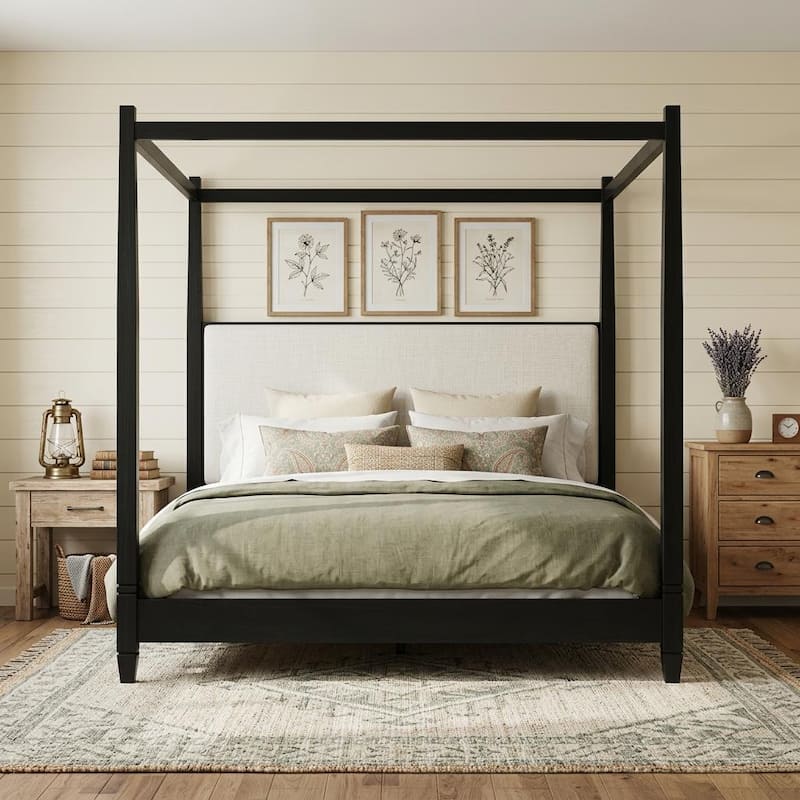 Canopy Platform Bed with Upholstered Headboard by Harper&Bright Designs