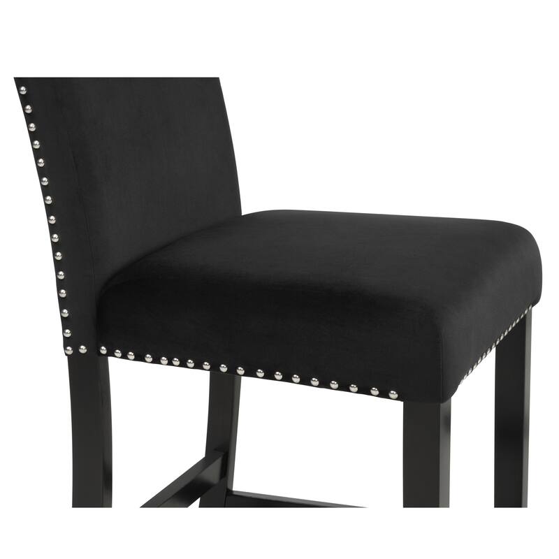 Contemporary Velvet Counter Stool With Nailhead Trim, Set Of 2