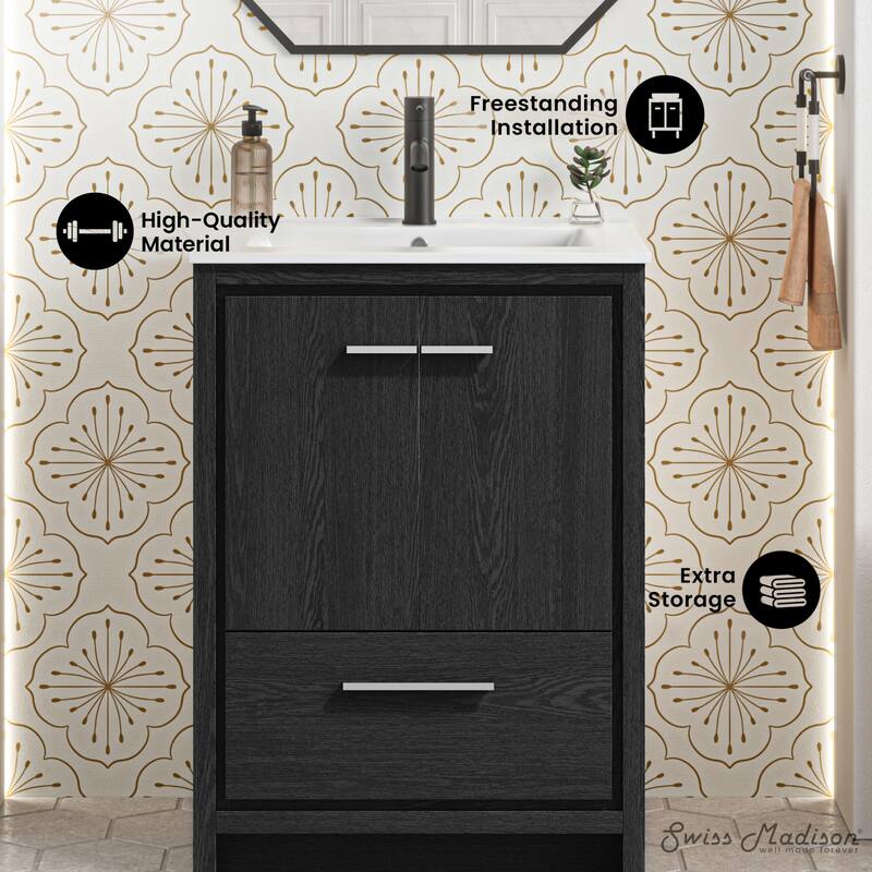 Virage 24" Freestanding Bathroom Vanity In Black Oak With Sink Top - 24