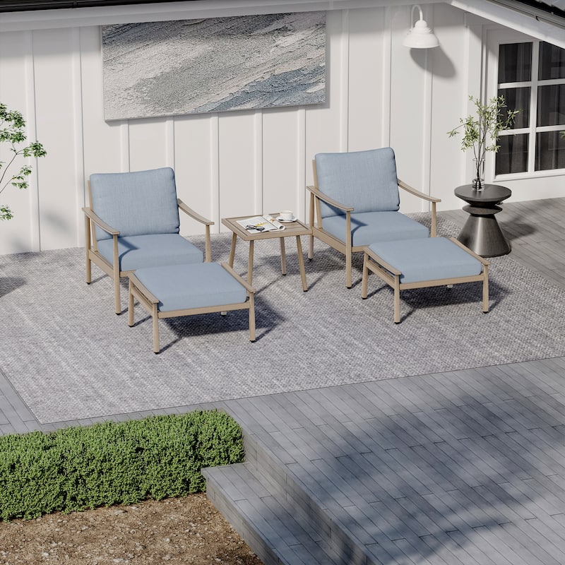 5-Piece Aluminum Patio Conversation Set with End Table and Cushions - Blue