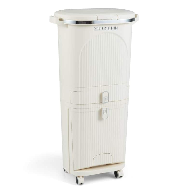 Costway 11 Gallon Kitchen Trash Can with Lid, 2 Removable Buckets, - Beige