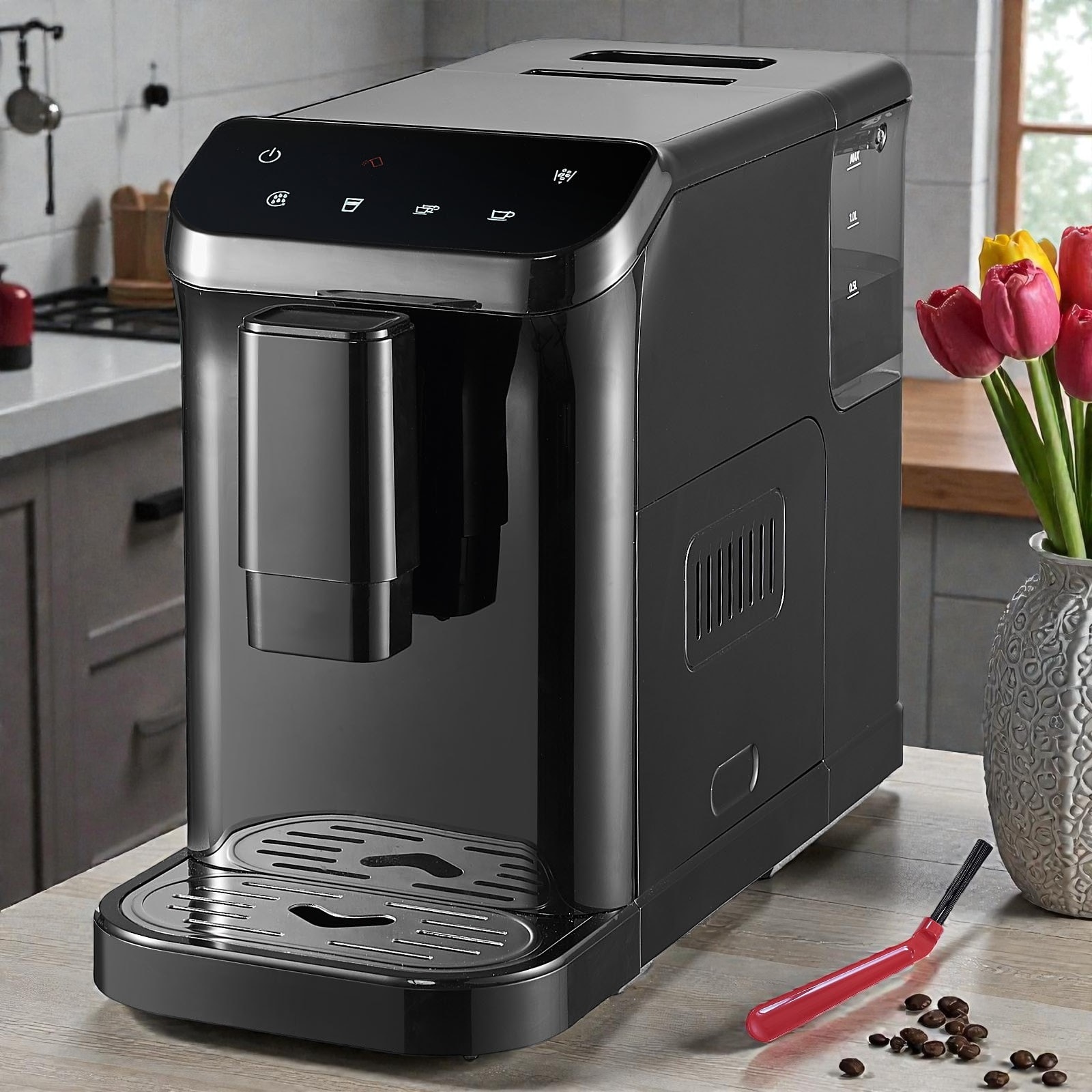 Automatic Espresso Machine 15 Bar with Built In Grinder, Coffee Maker with 15 Grind Settings and Large Water Tank