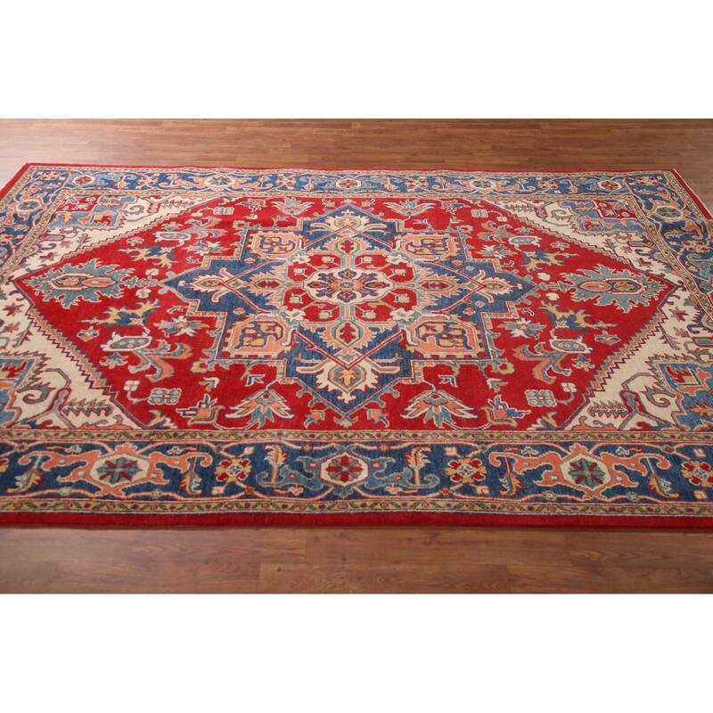 Kazak Living Room Area Rug Handmade Wool Carpet - 6'4" x 9'10"