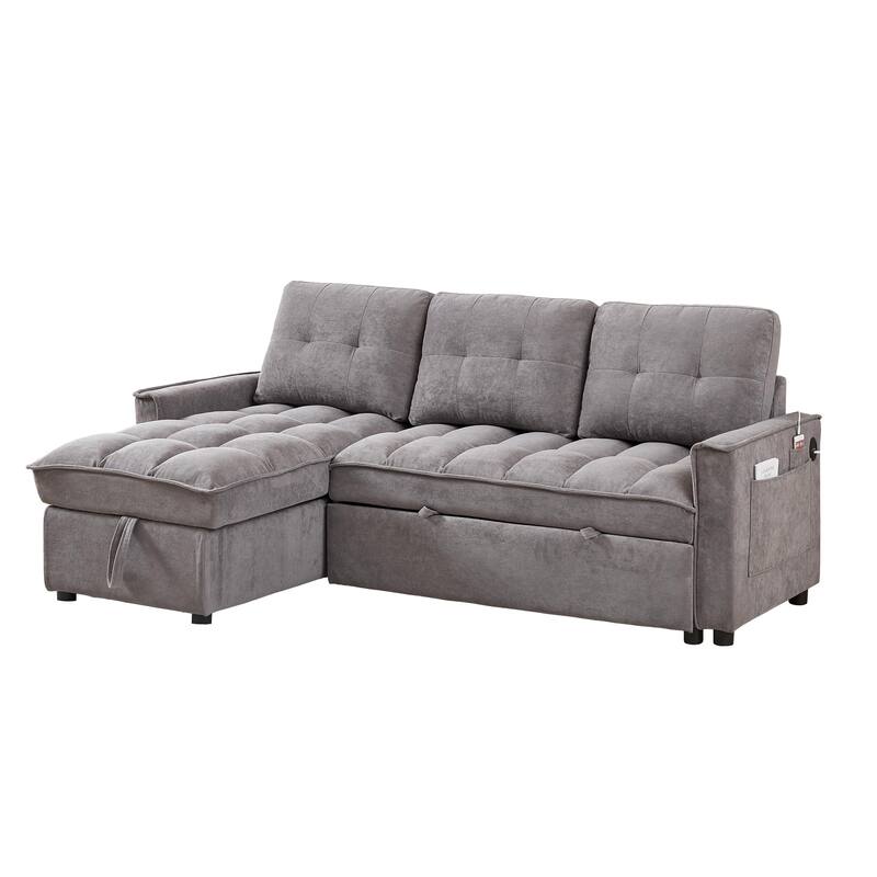 GDFStudio - Chenille 78.75" L-Shaped Sectional Reclining Sofa with USB and tape-c charging ports