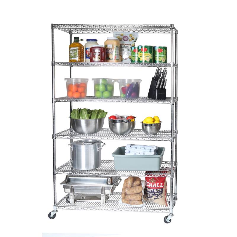 Seville Classics 48 in W x 18 in D x 72 in H, UltraDurable Commercial-Grade 6-Tier Steel Wire Shelving with Wheels