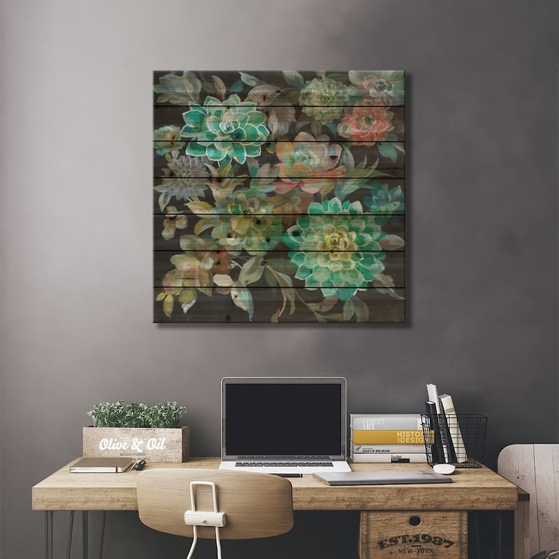 Floral Succulents Print On Wood by Danhui Nai - Multi-Color
