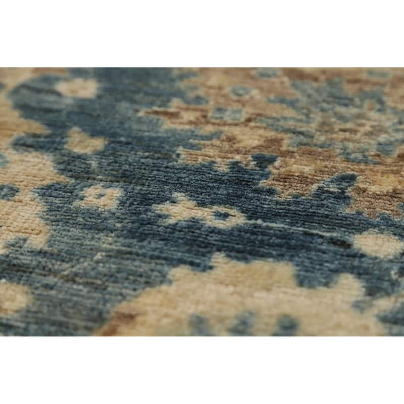 Hand Knotted Oriental 100% Wool Carpet Transitional All-Over Navy Blue & Blues Oushak Runner Rug - 11' 7'' X 3' 2''