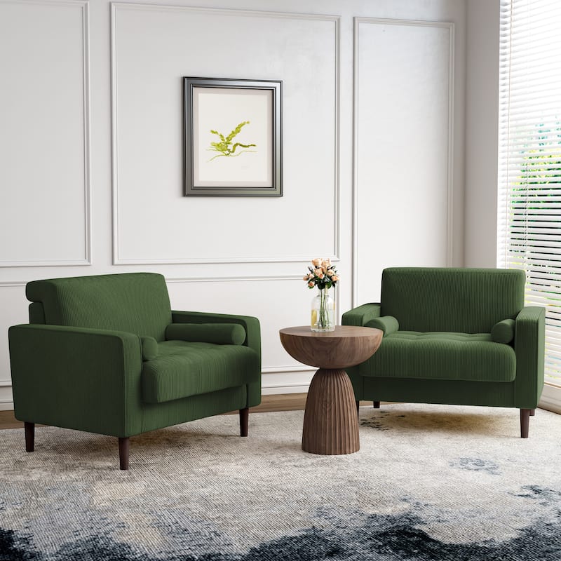 Modern Upholstered Corduroy Accent Chair With Arms Pillows