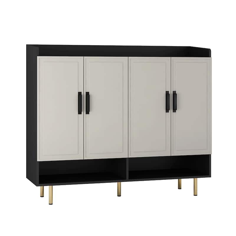 4-Doors Shoe Rack Cabinet with Adjustable Shelves - Black/Off-White