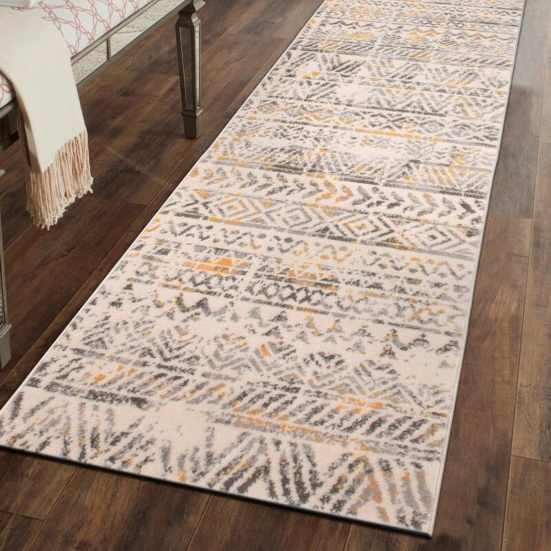 The Curated Nomad Midtown Geometric Distressed Bohemian Rug - 2' x 7' - Yellow