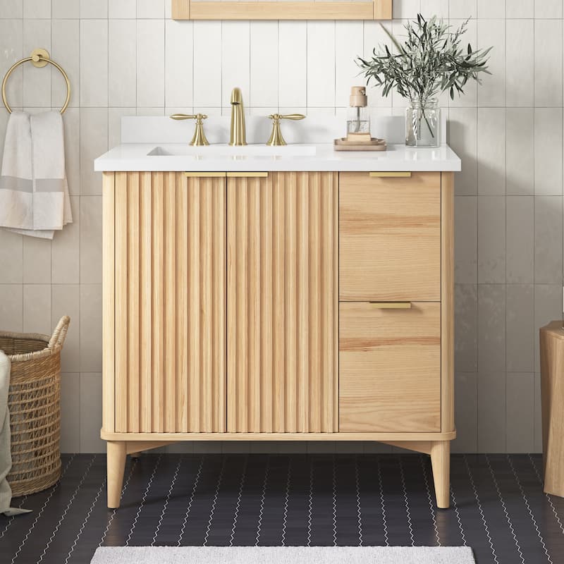 Gabi Bathroom Vanity with White Engineered Stone Top - 36" - Rustic Ash