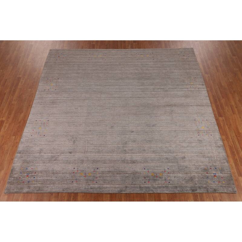Earth Tone Gabbeh Square Area Rug Silk Carpet - 10'1" X 9'10"