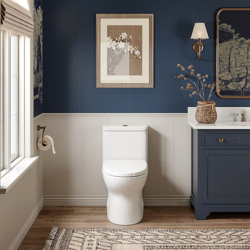 HOROW 1 Piece WaterSense Dual Flush Elongated Toilet White Rimless Bowl Child Seat 1000g Flush - 12 inch Rough In - N/A