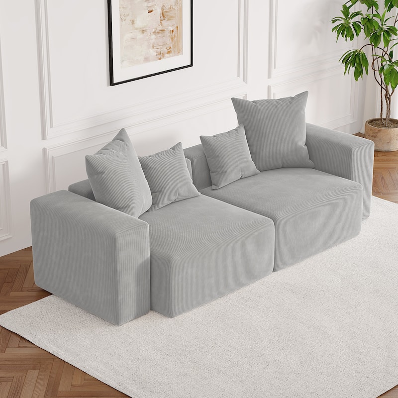 Corduroy Upholstered Modular Sectional Sofa with Ottoman