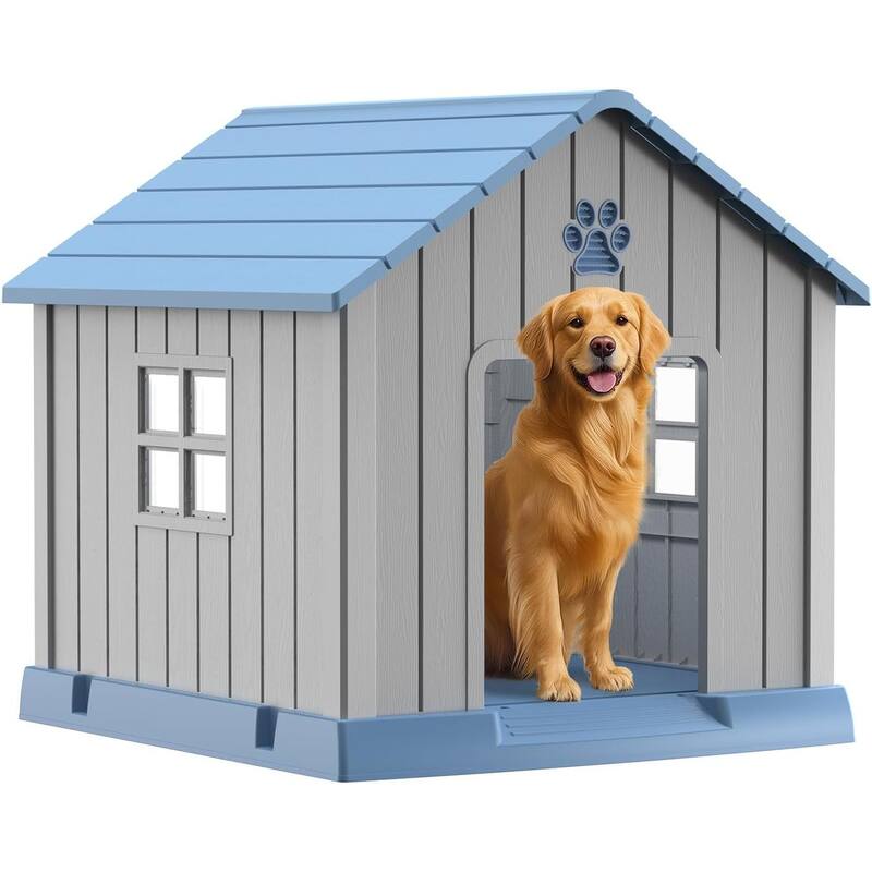 Durable Waterproof Plastic Dog House for Small to Large Sized Dogs - BLUE 38INCH