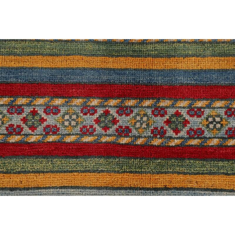Striped Kazak Oriental Area Rug Hand-Knotted Wool Carpet - 4'10" x 6'6"