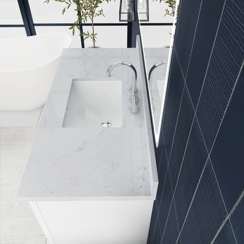 48 Inches Solid Wood Frame Freestanding Bathroom Vanity Set with Engineered Marble Top