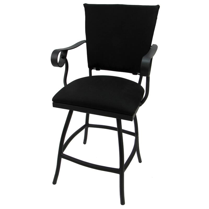 Swivel Counter 26" Bar Stool with a Padded Back - Jenna - Black Frame - 26 inch Seat - Black Linen