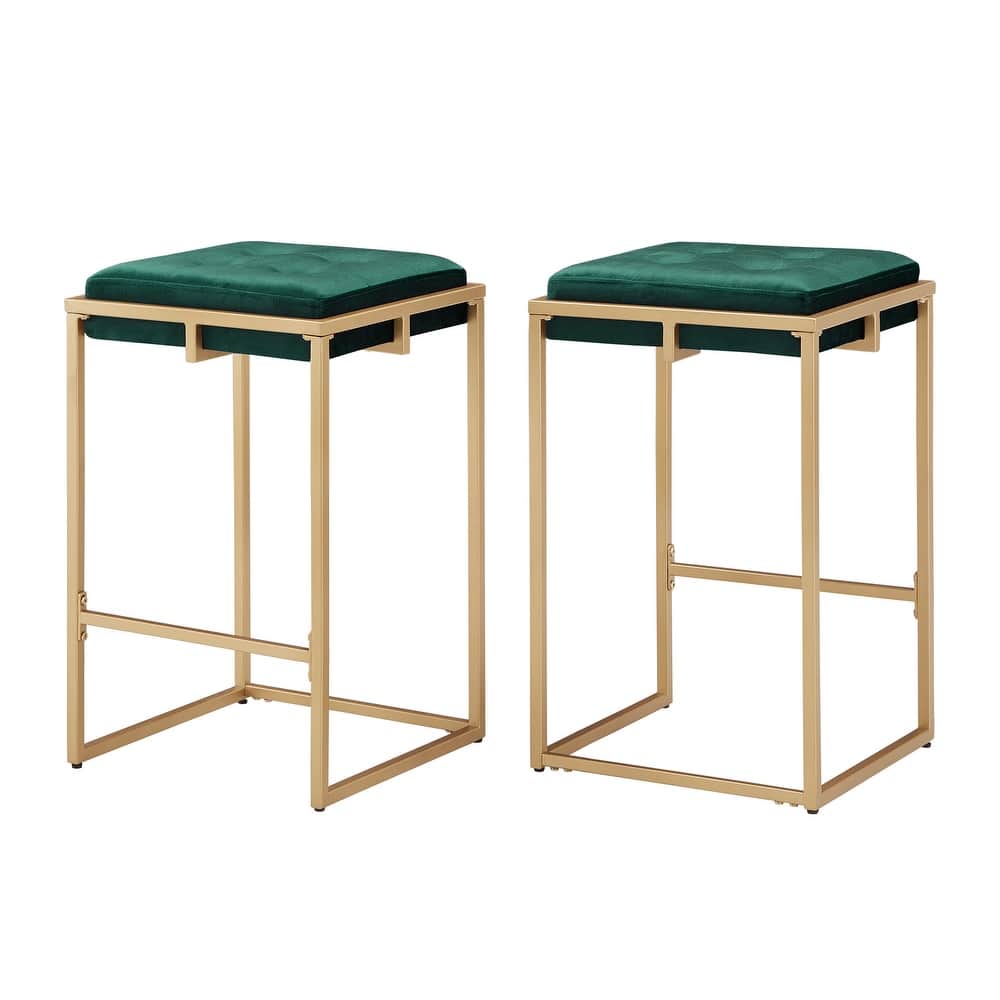 Perdita Gold Finish Velvet Button Tufted Bar Stools (Set of 2) by iNSPIRE Q Bold