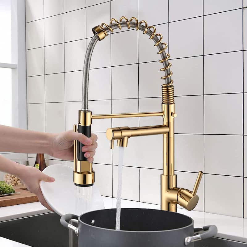 DORNBERG Gold Pull down Spray Swivel Kitchen Faucet and Pot Filler
