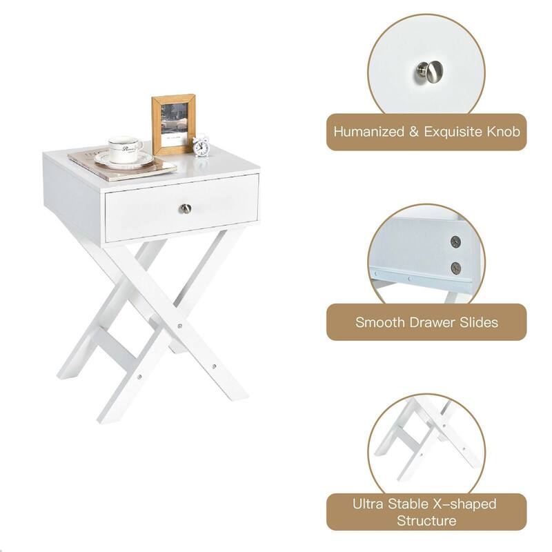 Gymax Set of 2 X-Shaped Nightstand Side End Table Bedside Table w/